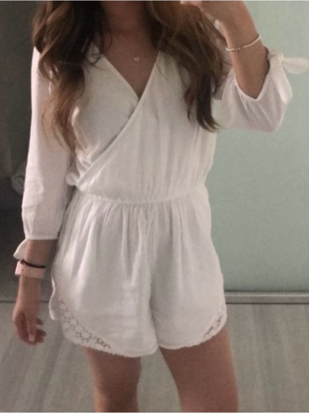 Abercrombie & Fitch White Cotton Lace Romper 3/4 Sleeve, Size S Boho Festival.